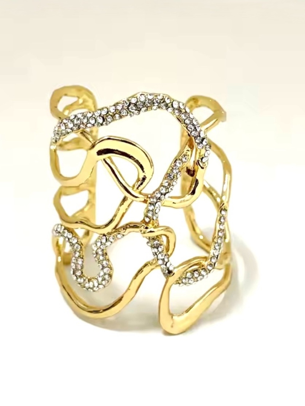 NEW Woven Open Cuff Chunky Bracelet Gold Clear CZ SB01